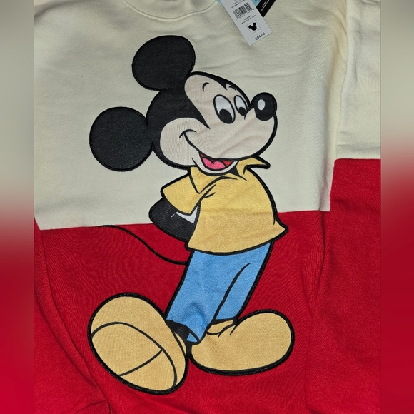 Disney Men's Mickey Mouse Red and Cream Crewneck Sweater - Picture 2 of 5